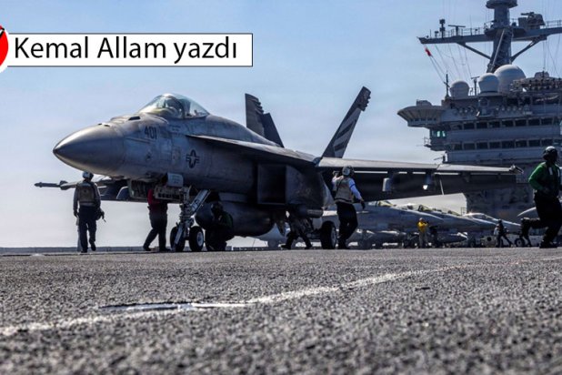 Arap Denizi'nde, Nimitz sınıfı bir uçak gemisi olan USS Abraham Lincoln'ün güvertesinden kalkışa hazırlanan bir F/A-18E Super Hornet savaş uçağı, 15 Şubat 2026 (Reuters)