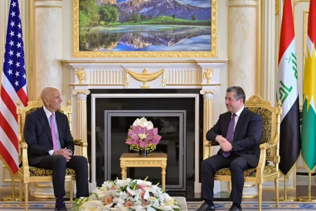 Irak Kürdistan Bölgesi Başbakanı Mesrur Barzani, 16 Haziran 2026’da Erbil’de ABD’nin Irak ve Suriye Özel Temsilcisi Tom Barrack’la görüştü (Kürdistan Bölgesi Hükümeti Medyası)