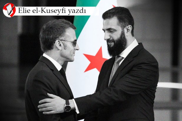 Suriye Cumhurbaşkanı Ahmed eş-Şara ve Fransa Cumhurbaşkanı Emmanuel Macron, Şam'da düzenlenen ortak basın toplantısının ardından tokalaşırken, 7 Temmuz 2026 (AFP)