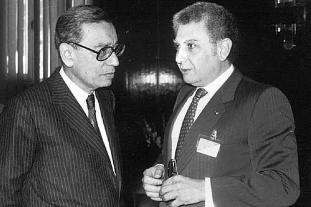 مع الدكتور بطرس غالي حينما كان أمينا عاما للأمم المتحدة وكان بسيوني وقتها رئيسا للجنة تقصي الحقائق في يوغوسلافيا