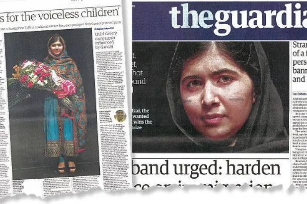 فوز ملالا بجائزة نوبل يتوج التغطية الإعلامية البريطانية خلال أسبوع