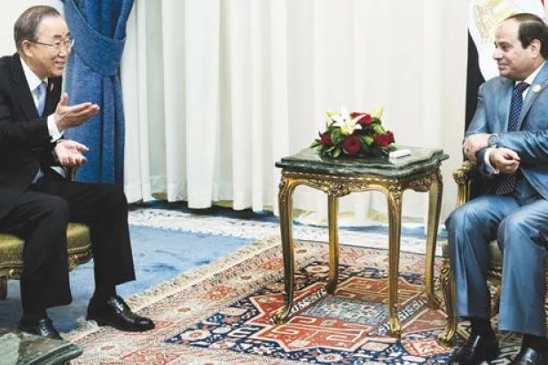 بان كي مون يلتقي الرئيس المصري والمبعوثين الأمميين في شرم الشيخ