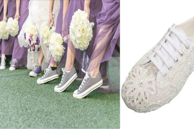 الأحذية الرياضية المطرزة ترافق العرائس يوم الزفاف