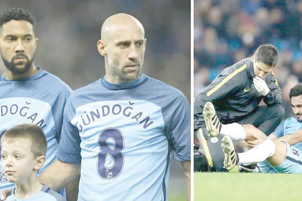 سيبقى غوندوغان لاعب مانشستر سيتي بعيدًا عن الملاعب إلى نهاية الموسم لكن زملاءه في الفريق ارتدوا قمصانًا تحمل اسمه تعاطفًا معه