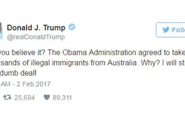 تغريدة الرئيس الأميركي حول اتفاق اللاجئين مع أستراليا («الشرق الأوسط»)