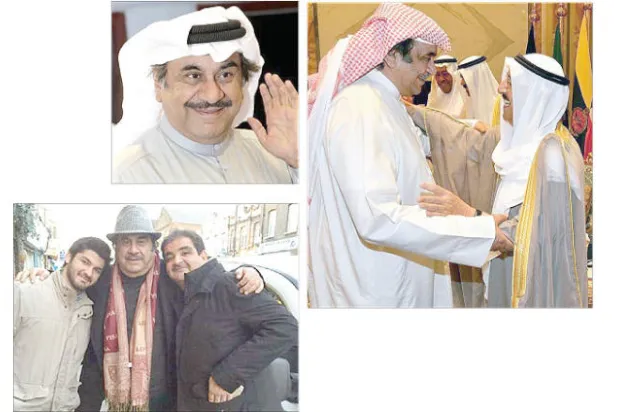 أمير الكويت الشيخ صباح الأحمد الصباح والفنان عبد الحسين عبد الرضا -  الراحل عبد الحسين عبد الرضا يتوسط نجله بشار وحفيده