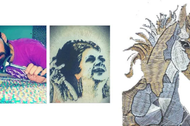 فنان مصري {يعزف} بالمسامير لوحات للمشاهير