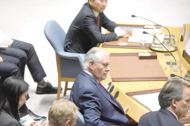 وزير الخارجية الأميركي ريكس تيلرسون خلال اجتماع في مجلس الأمن عن كوريا الشمالية (رويترز)