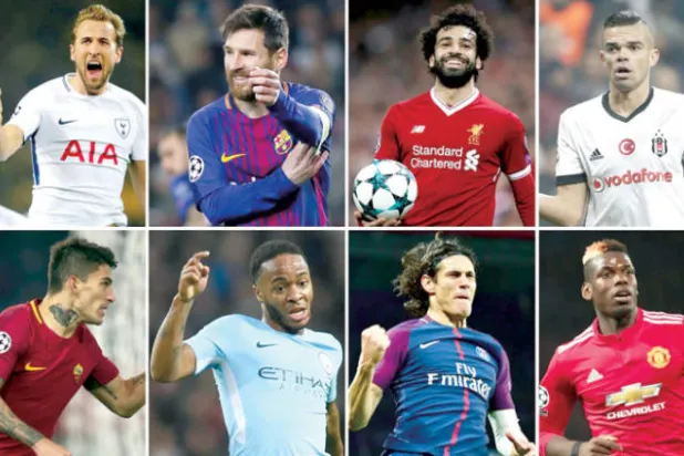 نجوم تترقبهم الجماهير في دور الـ16 من اليمين أعلى بيبي ومحمد صلاح وميسي وهاري كين... وفي الأسفل بوغبا وكافاني وستيرلينغ وبيروتي