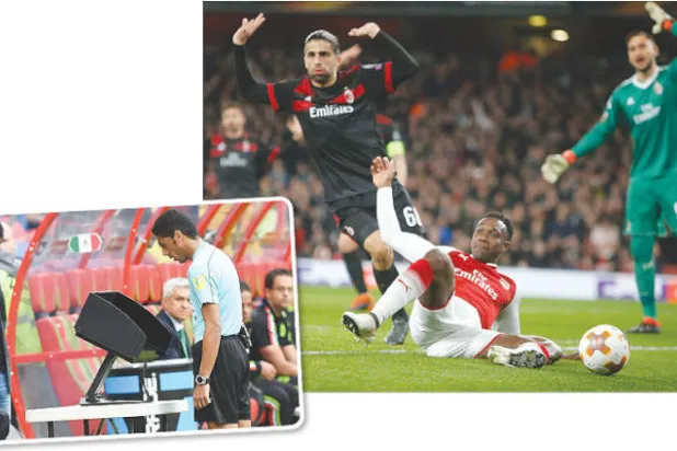 ويلبيك نجم آرسنال ادعى السقوط ليحصل على ركلة جزاء أمام ميلان - حكم الفيديو أصبح ضرورة لفرض العدالة (أ.ب)