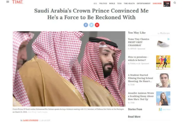 قائد «الناتو» السابق في «تايم»: ولي العهد قوة يحسب لها حساب