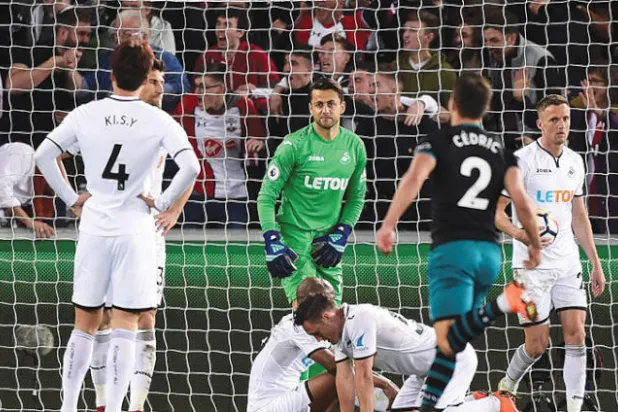 الهزيمة أمام ساوثهامبتون أضاعت أمل سوانزي في البقاء في الأضواء (رويترز)