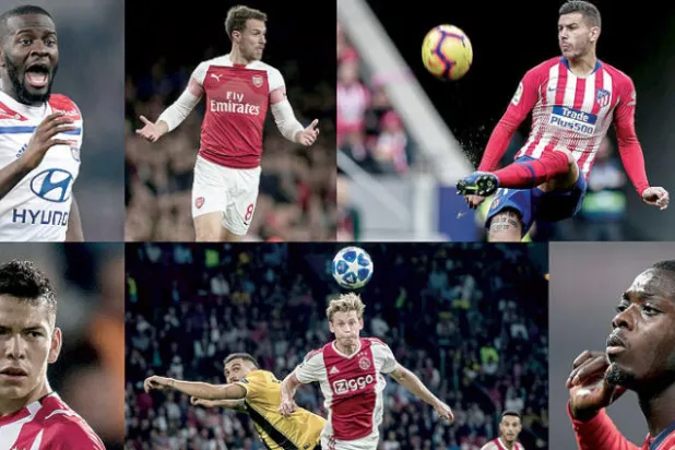 (من أعلى اليمين) لوكاس هيرناديز وآرون رامزي وندومبيلي... ولوزانو ودي يونغ ونيوكلاس بيبي