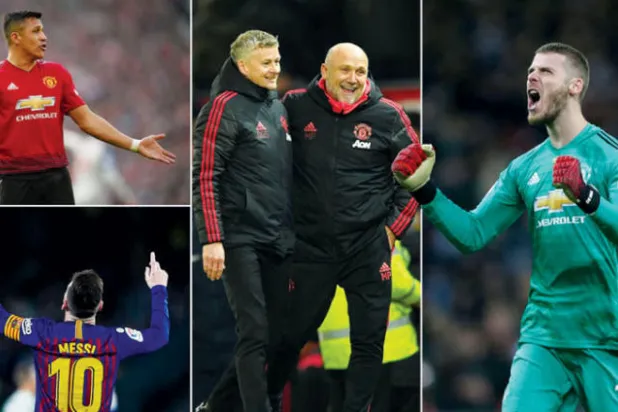 دي خيا  -  سولسكاير ومساعده فيلان  -  سانشيز  -  ميسي