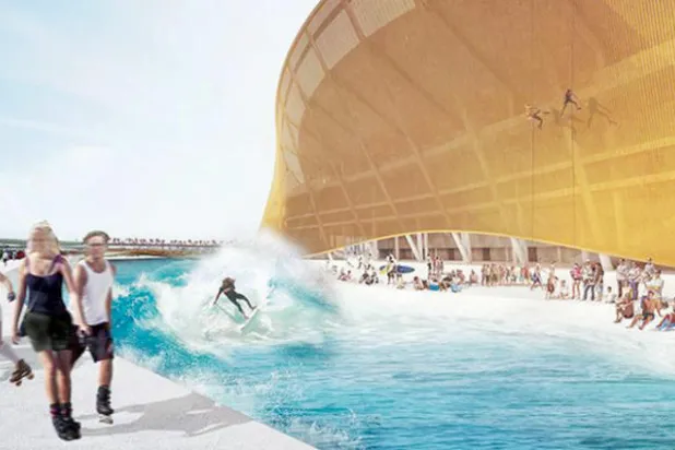 مشروع ملعب لكرة القدم مع مدينة مائية وشاطئ صناعي في واشنطن