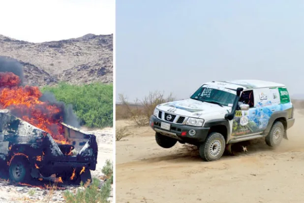احتراق سيارة الرمالي ينهي مشواره في رالي عسير... و«الضيف» يتصدر