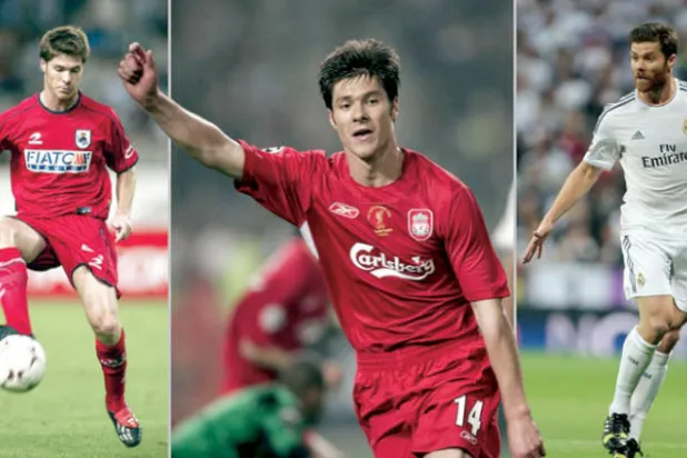 من اليمين لليسار... ألونسو بقميص كل من ريال مدريد وليفربول وريال سوسيداد