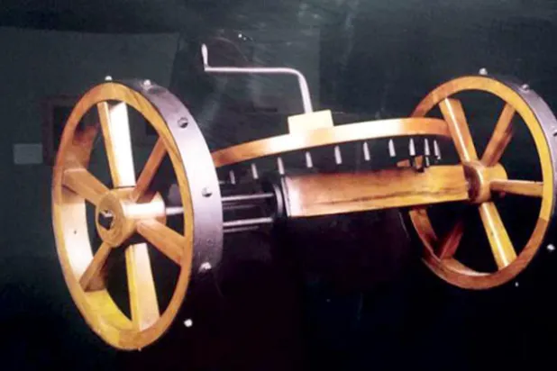 عربة الجر التي ابتكرها ليوناردو دافنشي