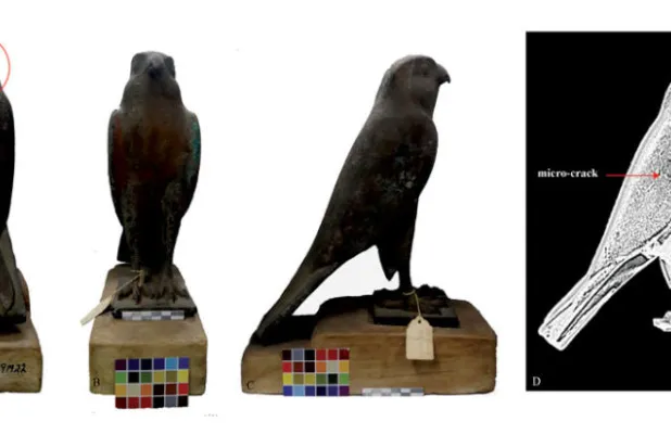 الطين والحجر الجيري يحملان تابوت الصقر حورس