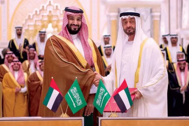 سعودی کے ولی عہد شہزادہ اور ابوظہبی کے ولی عہد شہزادہ کو گزشتہ روز متحدہ عرب امارات کے دار الحکومت میں مشترکہ تنظیمی کونسل کے دوسرے اجلاس کی صدارت کرتے ہوئے دیکھا جا سکتا ہے (ایس پی اے) 