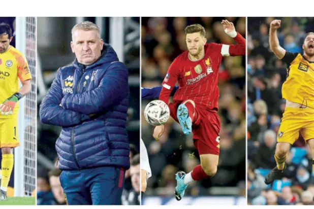 توم بوب لاعب بوت فيل يحتفل ... ولالانا يعود قائداً لليفربول ... وسميث مدرب أستون فيلا يعاني ... أخطاء برافو حارس سيتي مكافأة للمنافسين (إ.ب.أ)