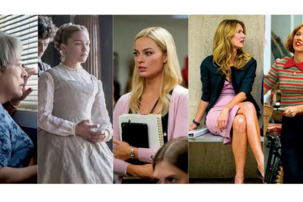 المرشحات لجائزة أفضل ممثله مساعدة: من اليمين: سكارليت جوهانسن ولورا ديرن ومارغو روبي وفلورنس بيو وكاثي بيتس (أ.ب)