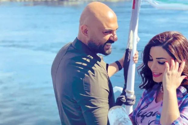 حسني ونسرين طافش في لقطة من مسلسل «ختم النمر»