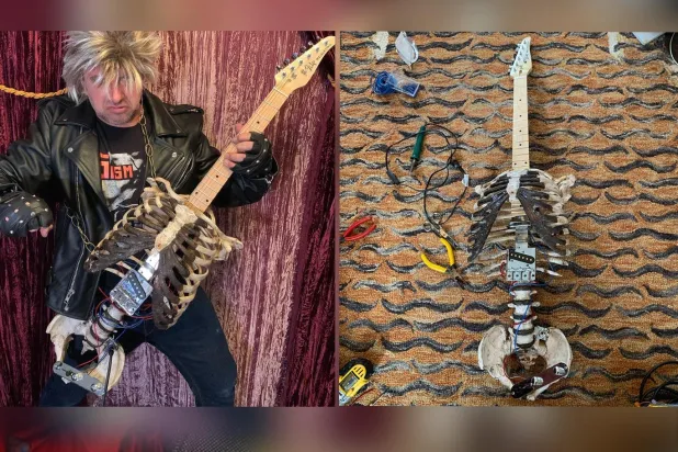 Kendisine heavy metali sevdiren amcasının iskeletinden gitar yaptı
