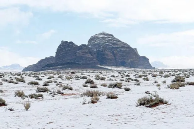 Snow Blankets Saudi Arabia's Tabuk Mountains 