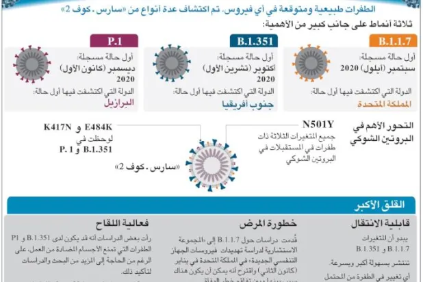 إنفوغراف: أبرز 3 سلالات لفيروس «كورونا» ودرجة خطورة كل منها