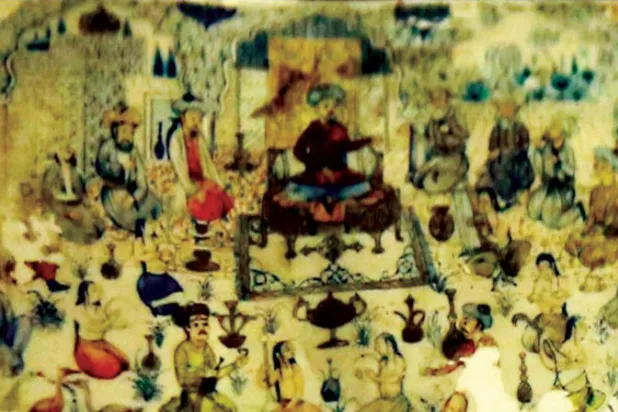 لوحة منفذة باللاكيه لشكل البلاط الملكي في القرن 18 (الشرق الأوسط)