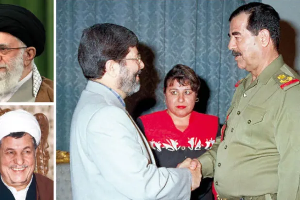 صدام حسين يستقبل وزير الصحة الإيراني في 21 يونيو 1997 (غيتي - أ.ف.ب)  -  المرشد الإيراني علي خامنئي في 21 مارس الماضي (أ.ف.ب)  -  الرئيس الإيراني الأسبق هاشمي رفسنجاني (غيتي)