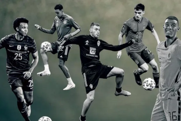 من اليمين: غرافينبيرش وبيدري وكولوسيفسكي وموسيالا وكوندي (غيتي)