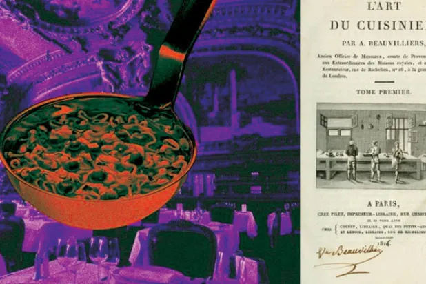 كتاب «فن الطهي» لأنطوان بوفيلييه، الذي افتتح مطعم «لو بوفيلييه» في باليه رويال بباريس عام 1782 - مطعم «فري» بباريس 1790