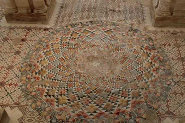 منظر عام يُظهر فسيفساء كبيرة بقصر هشام (إ.ب.أ)