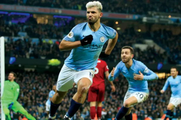 أغويرو سجل 260 هدفاً في 390 مباراة مع سيتي ليصبح هدافه الأبرز عبر التاريخ (أ.ب)