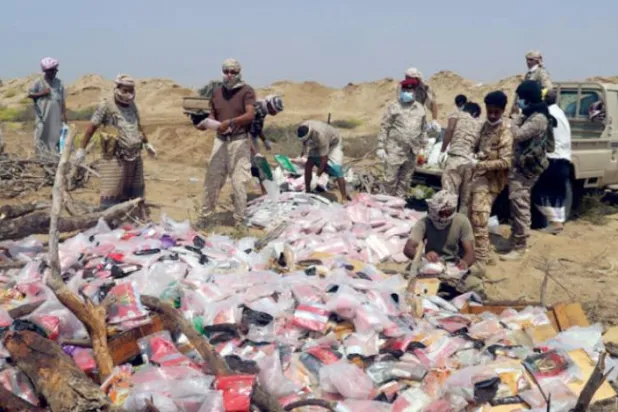 Yemen: Hacca’da Husilere ait yüklü miktarda uyuşturucu imha edildi