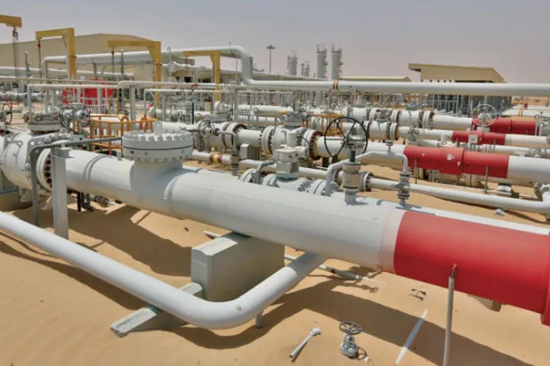 جانب من الأنابيب في حقل بوحصا أكبر حقل بري في أبوظبي (وام)