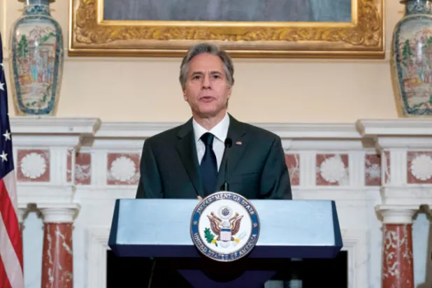 بلينكن خلال إعلان تقرير الحريات الدينية في واشنطن أمس (أ ب)