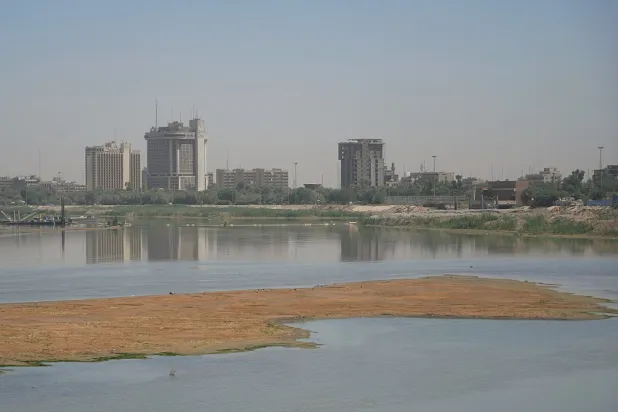 Significantly lower water levels are seen on the Tigris River, in Baghdad, Iraq, Saturday, May 28, 2022. (AP)