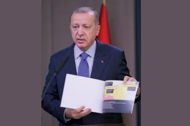 Cumhurbaşkanı Recep Tayyip Erdoğan, Kasım 2019’da, ABD'ye gitmeden önce Ankara'da Suriye'nin kuzeyindeki ‘güvenli bölgeye’ ilişkin açıklamalarda bulundu. (AP)