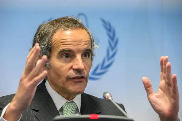 Director General of the International Atomic Energy Agency (IAEA) Rafael Mariano Grossi attends a press conference during an IAEA Board of Governors meeting at the IAEA headquarters of the UN seat in Vienna, Austria, 06 June 2022. (EPA)