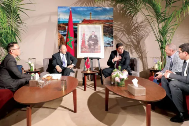 جانب من لقاء وزير الشباب والثقافة والتواصل المغربي مع توفيق الجلاصي في الرباط (الشرق الأوسط)