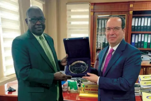 Egypt’s ambassador in Juba during his meeting with South Sudan’s Minister of Cabinet Affairs. (Egyptian Foreign Ministry)
