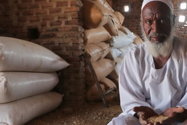 Sudanese farmer Modawi Ahmed is seen inside his granary in the village of Al-Laota, southwest of the capital Khartoum. AFP