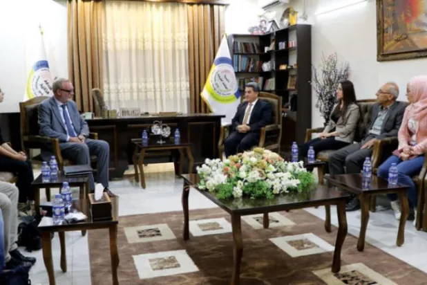 Belgian Ambassador to Lebanon Hubert Korman in Qamishli. Photo: Autonomous Administration