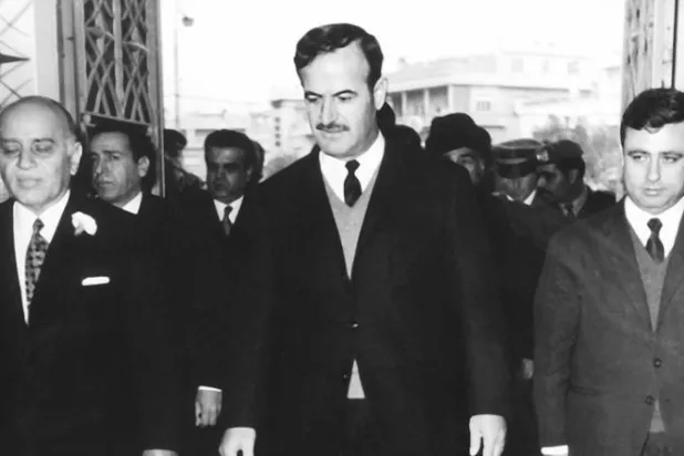 صائب سلام في دمشق مع الرئيس حافظ الأسد وعبد الحليم خدام