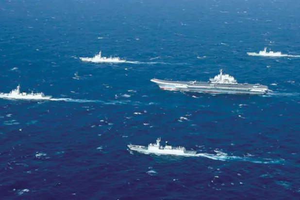 لقطة لبعض المناورات البحرية الصينية في مضيق تايوان