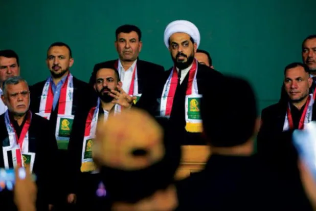 Khazali addresses a political rally in October 2021. (AP)