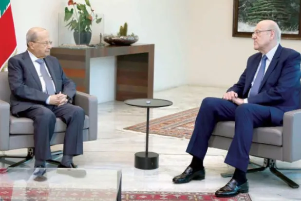 دو ہفتے قبل صدر عون اور میقاتی کے درمیان آخری ملاقات کے منظر کو دیکھا جا سکتا ہے (دلاتی اور نہرہ)